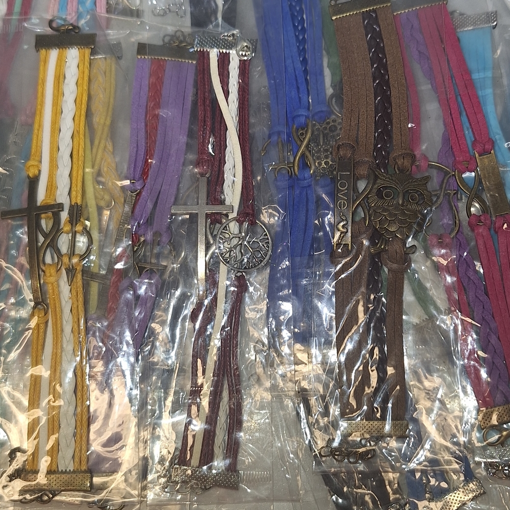 Boho Multi-Strand Faux Leather Charm Bracelet